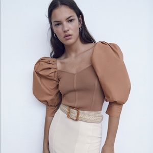 Zara Poplin Sleeve Knit Top Marsala